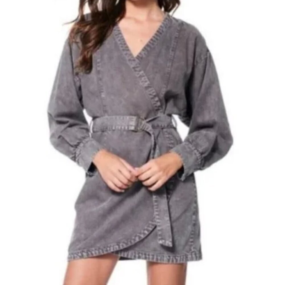 Young, Fabulous, & Broke Demin Ash Gray Zeppelin Long Sleeve Dress